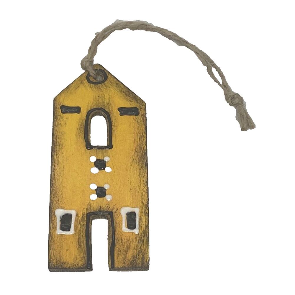 Yellow Scandinavian House Ornament Decoration Handpainted Plywood Shabby Rustic